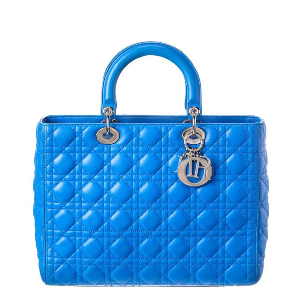 Dior Blue Lambskin Lady Dior Ginpaku Handmade Bag (Authentic Pre-Loved)